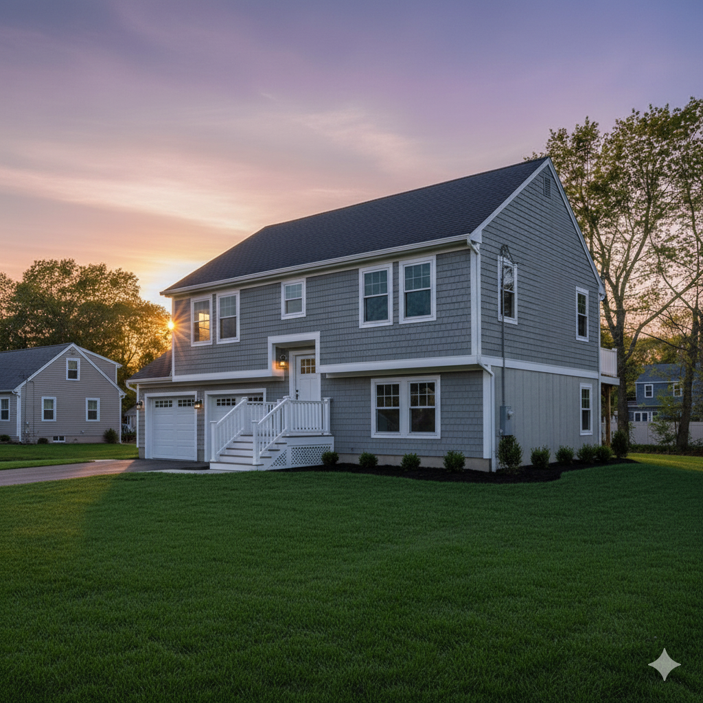 Professional house washing before and after results showing clean white vinyl siding after soft washing in Rhode Island